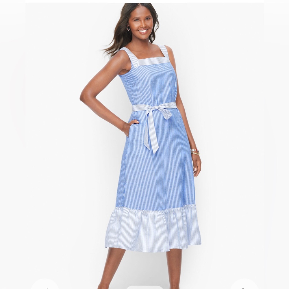 Talbots Blue and White Striped Midi Dress